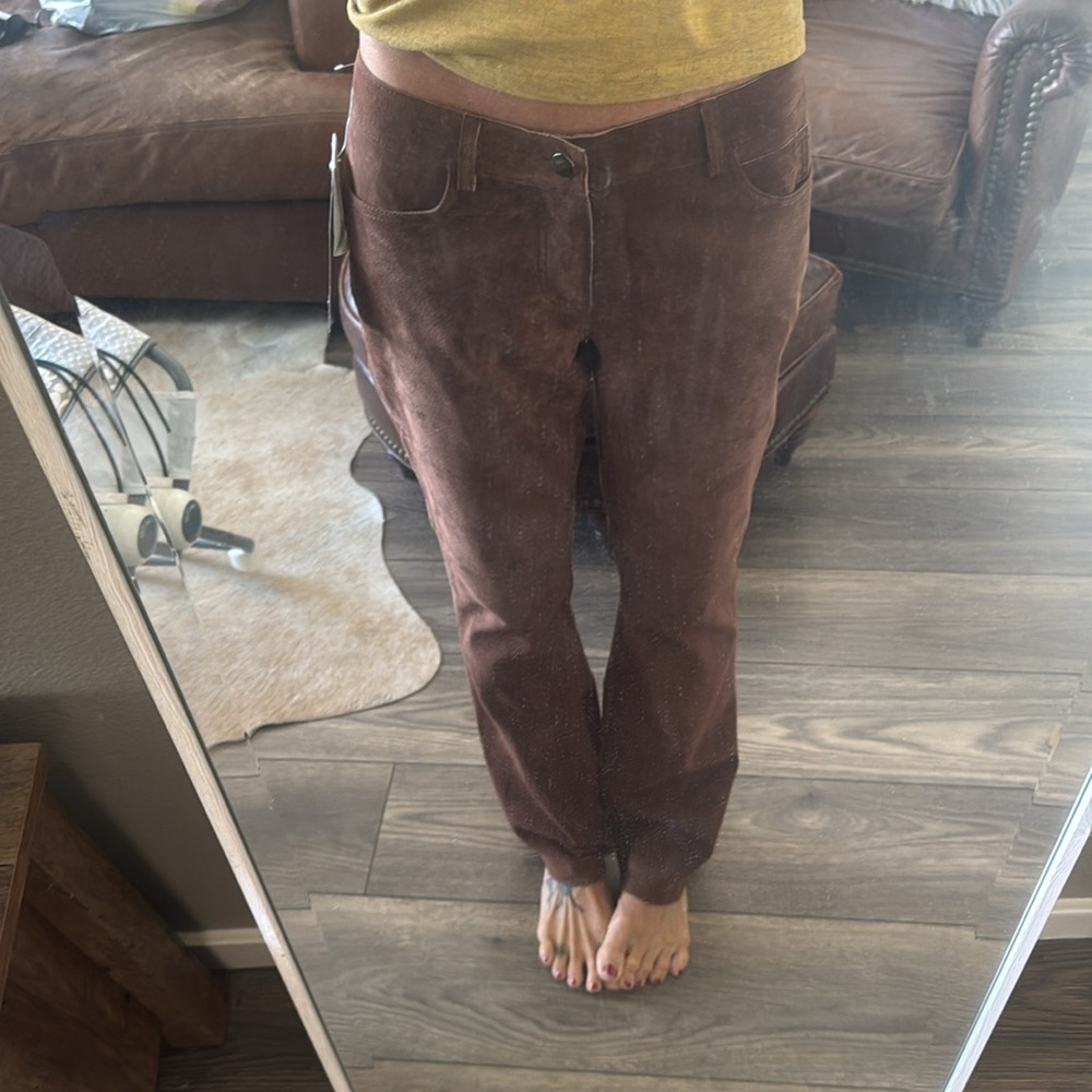 Brown genuine suede leather pants new with tags by Margaret Godfrey size 6 - Picture 7 of 16